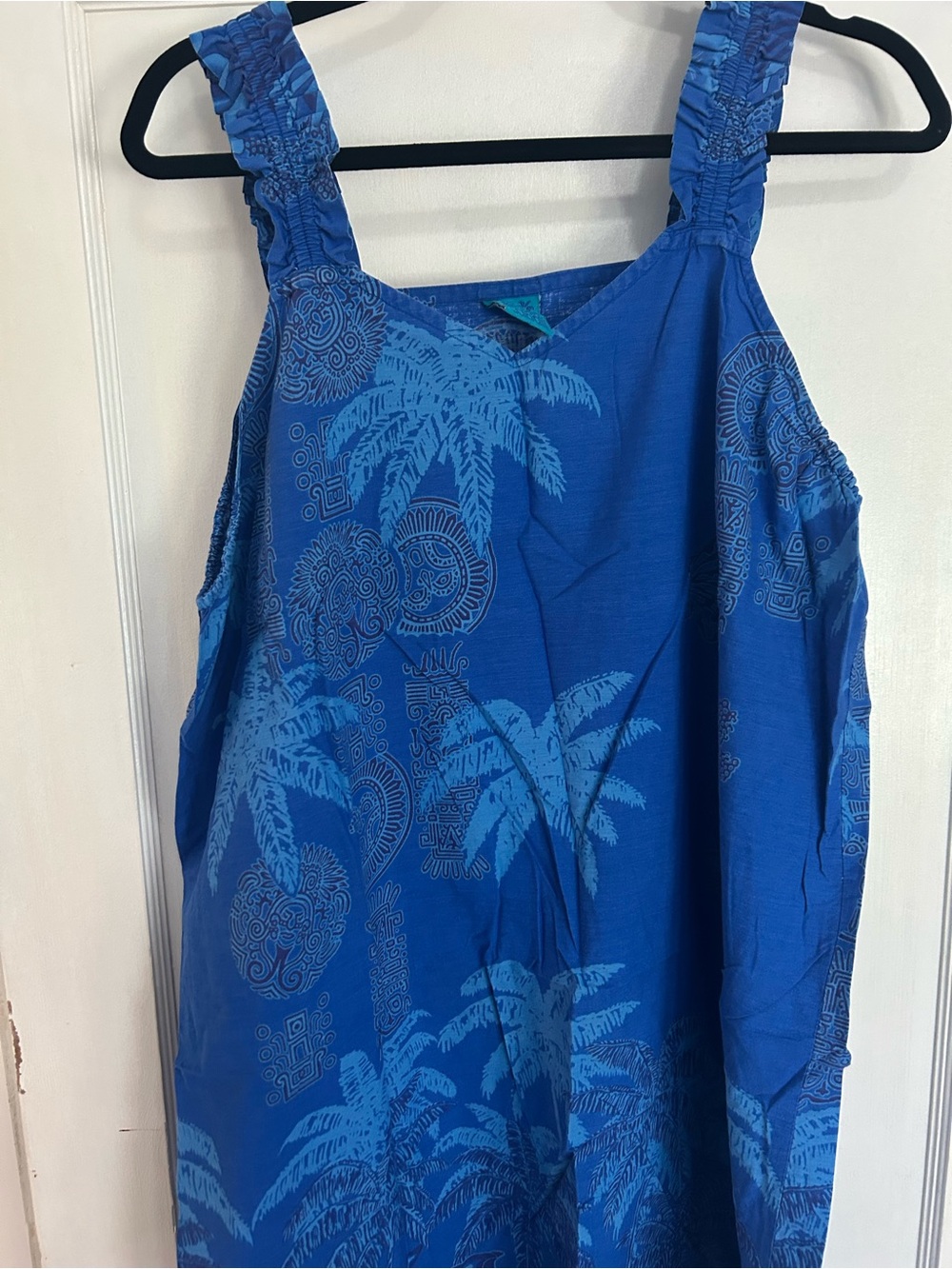 Blue Palm-Print Sleeveless Women’s Top dress  xxl